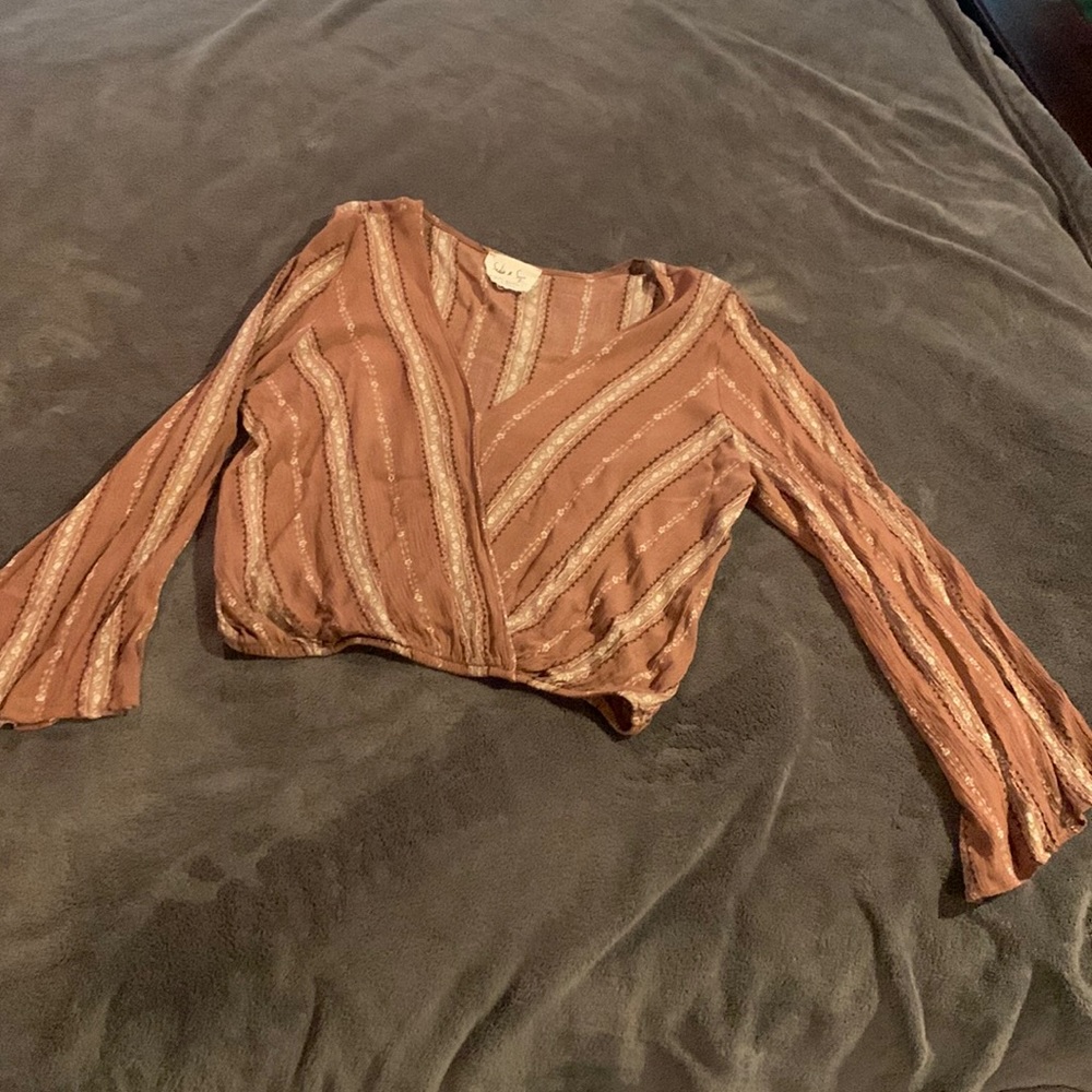 100%rayon blouse elastic waist bell sleeve